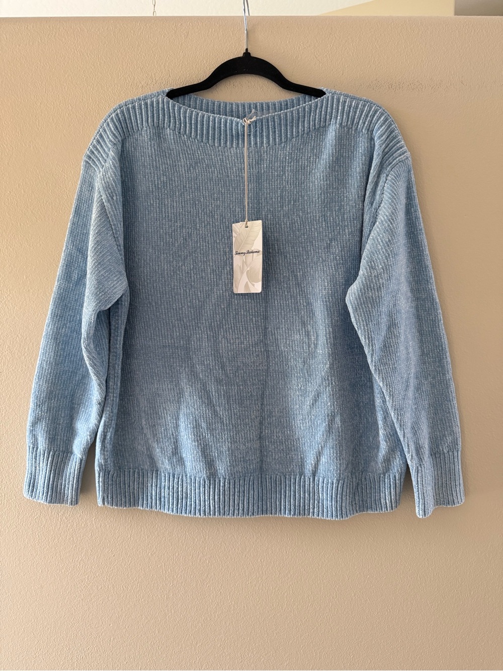 Tommy Bahama Women’s Powder Blue Soft Ribbed Boat Neck Sweater NEW